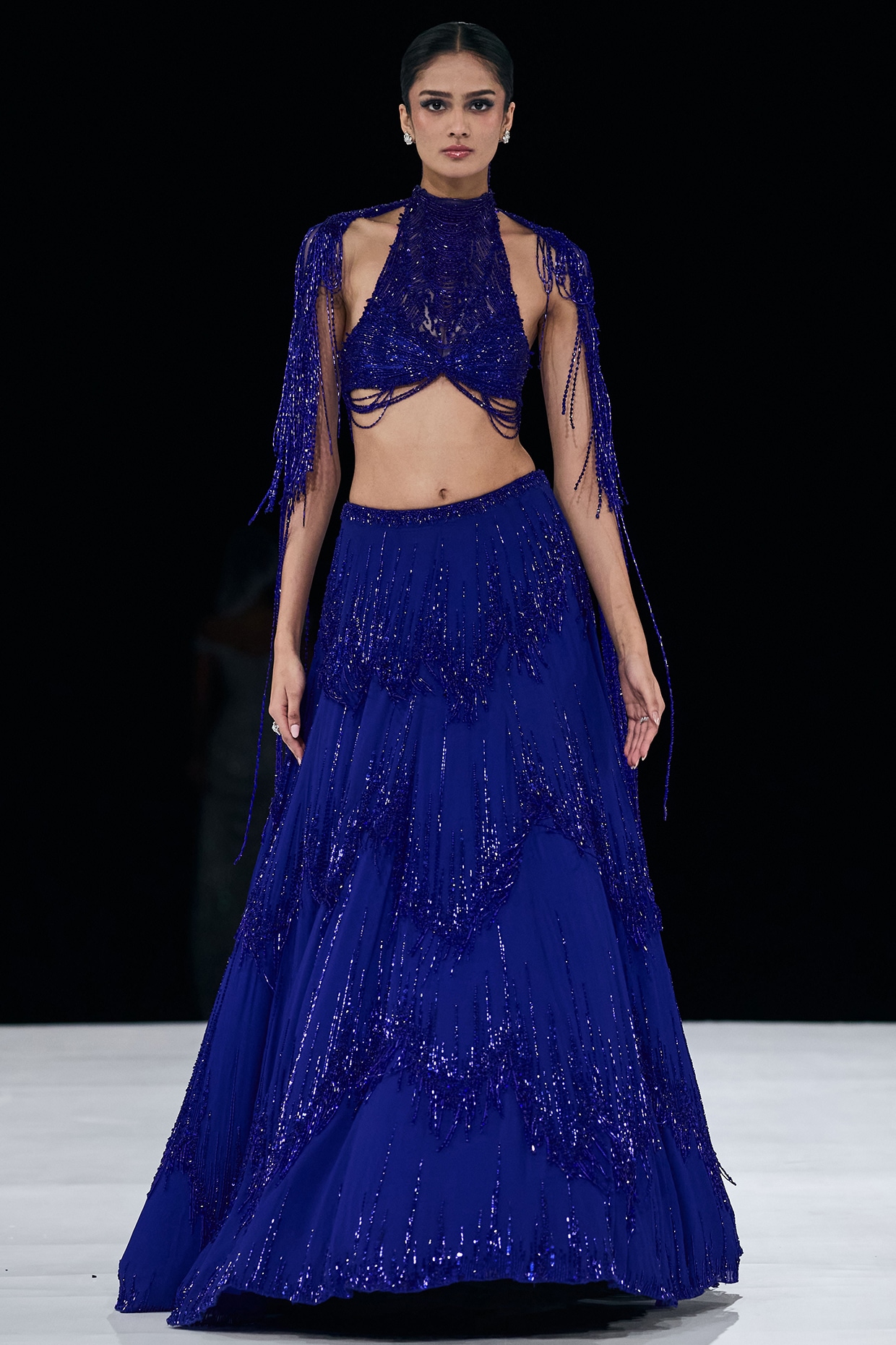 Gaurav Gupta Electric Blue Georgette Embroidered Lehenga Set