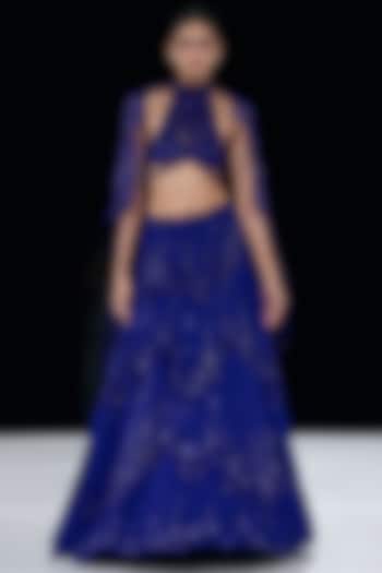 Electric Blue Georgette Embroidered Bridal Lehenga Set by Gaurav Gupta at Pernia's Pop Up Shop