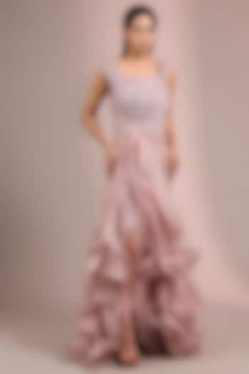 Pink Polyester Sequins & Silk Organza Ruffled Bridal Gown by Gaurav Gupta at Pernia's Pop Up Shop