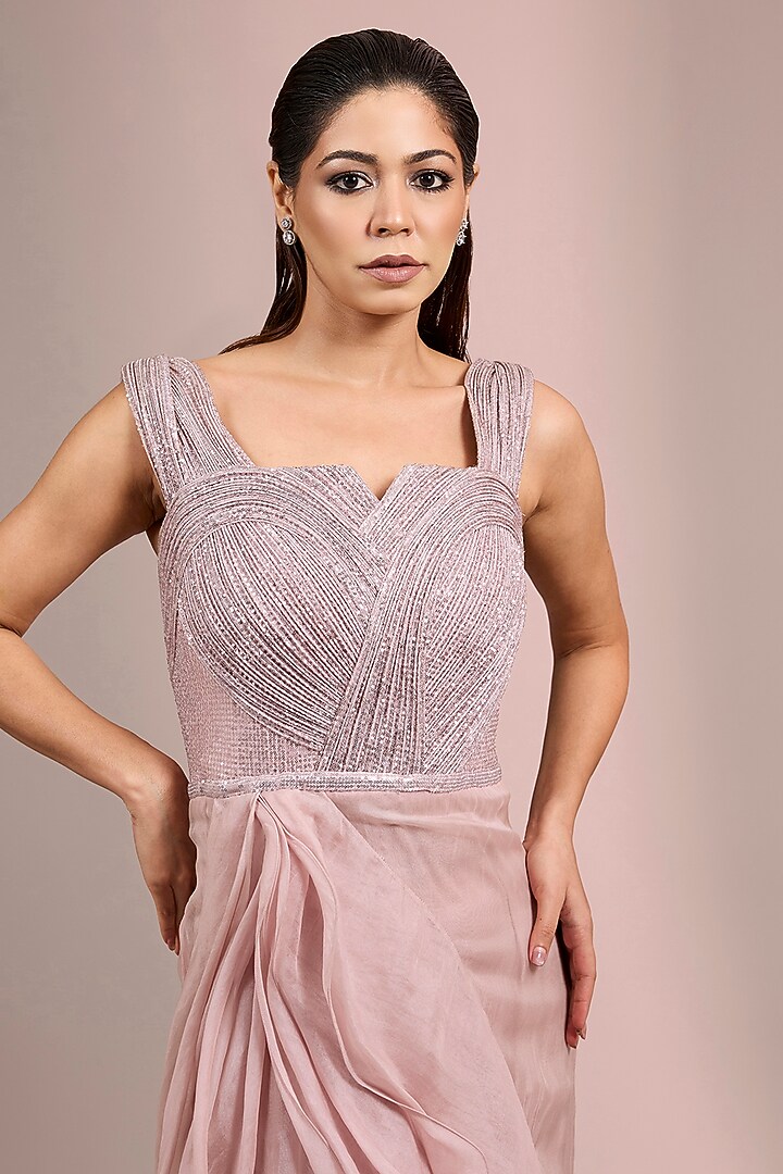 Pink Polyester Sequins & Silk Organza Ruffled Bridal Gown by Gaurav Gupta at Pernia's Pop Up Shop