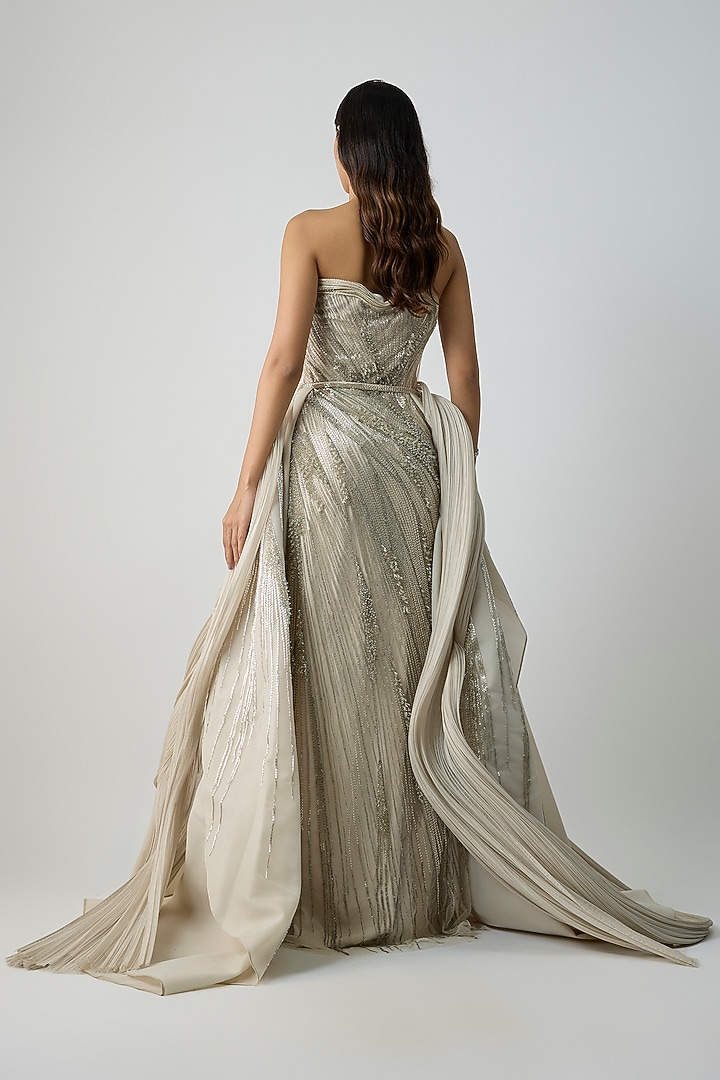 Sage Gold & Silver Net Bridal Gown by Gaurav Gupta at Pernia's Pop Up Shop