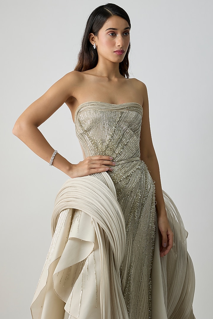 Sage Gold & Silver Net Bridal Gown by Gaurav Gupta at Pernia's Pop Up Shop