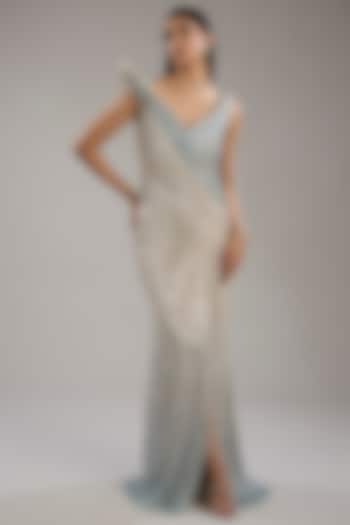 Opal Blue Polyester Sequins Sculpted Bridal Gown by Gaurav Gupta at Pernia's Pop Up Shop