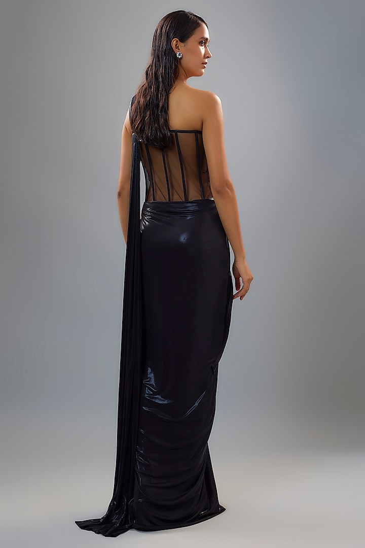 Black Chiffon Bridal Gown Saree by Gaurav Gupta at Pernia's Pop Up Shop