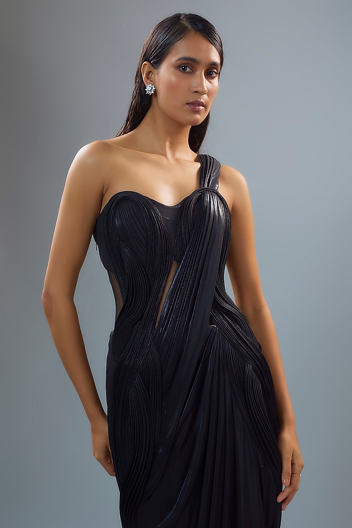 Black Chiffon Bridal Gown Saree by Gaurav Gupta at Pernia's Pop Up Shop