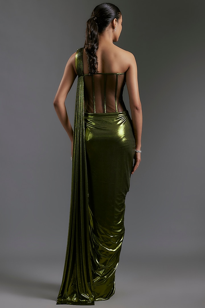 Gunmetal Jersey Sculpted Bridal Gown Saree by Gaurav Gupta at Pernia's Pop Up Shop