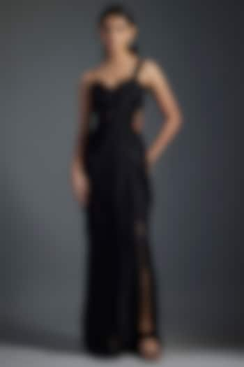 Black Chiffon Gown Saree by Gaurav Gupta at Pernia's Pop Up Shop