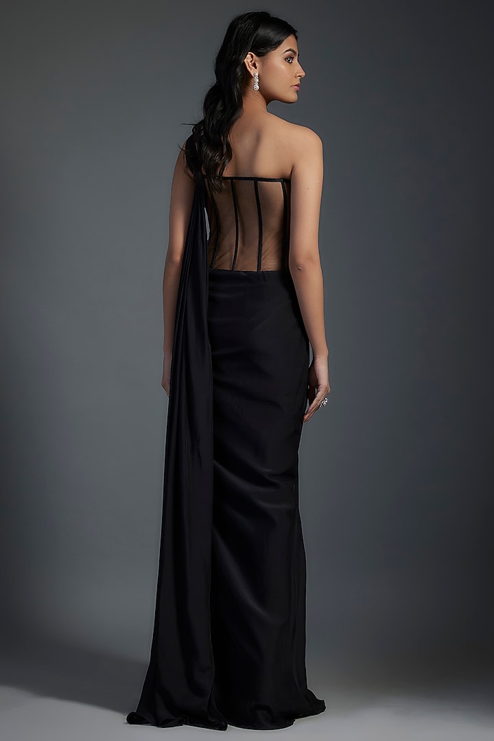Black Chiffon Bridal Gown Saree by Gaurav Gupta at Pernia's Pop Up Shop