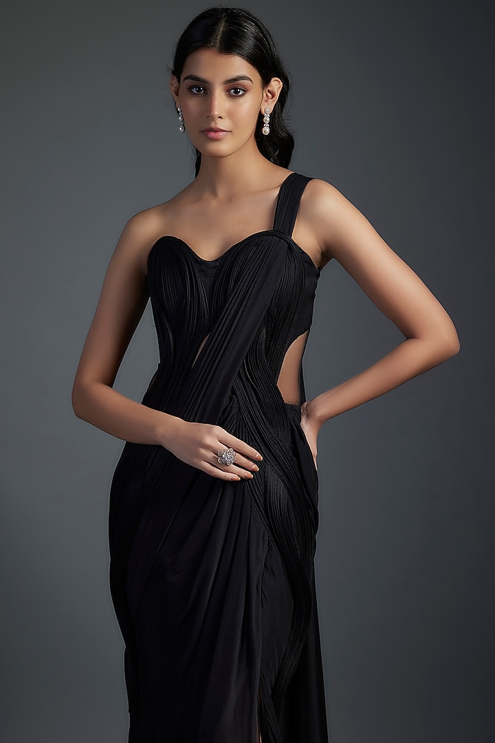 Black Chiffon Bridal Gown Saree by Gaurav Gupta at Pernia's Pop Up Shop