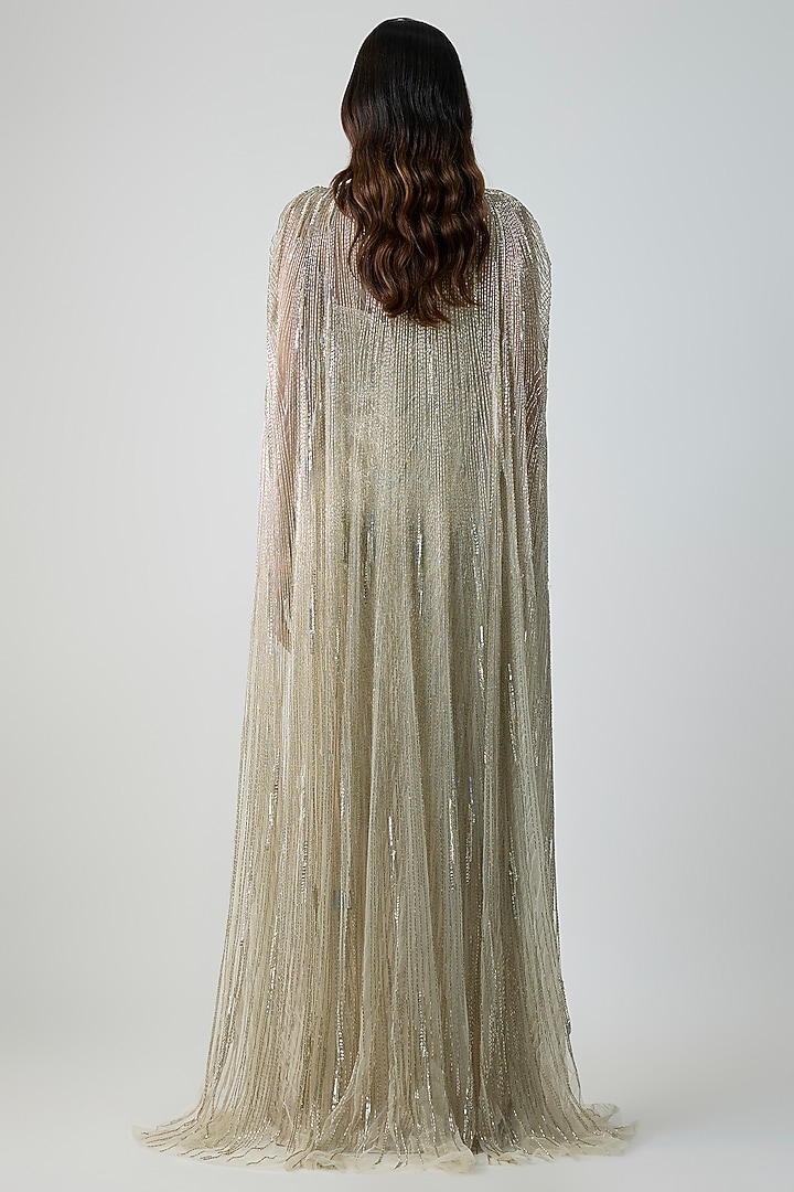Sage Gold Polyester Cape by Gaurav Gupta at Pernia's Pop Up Shop