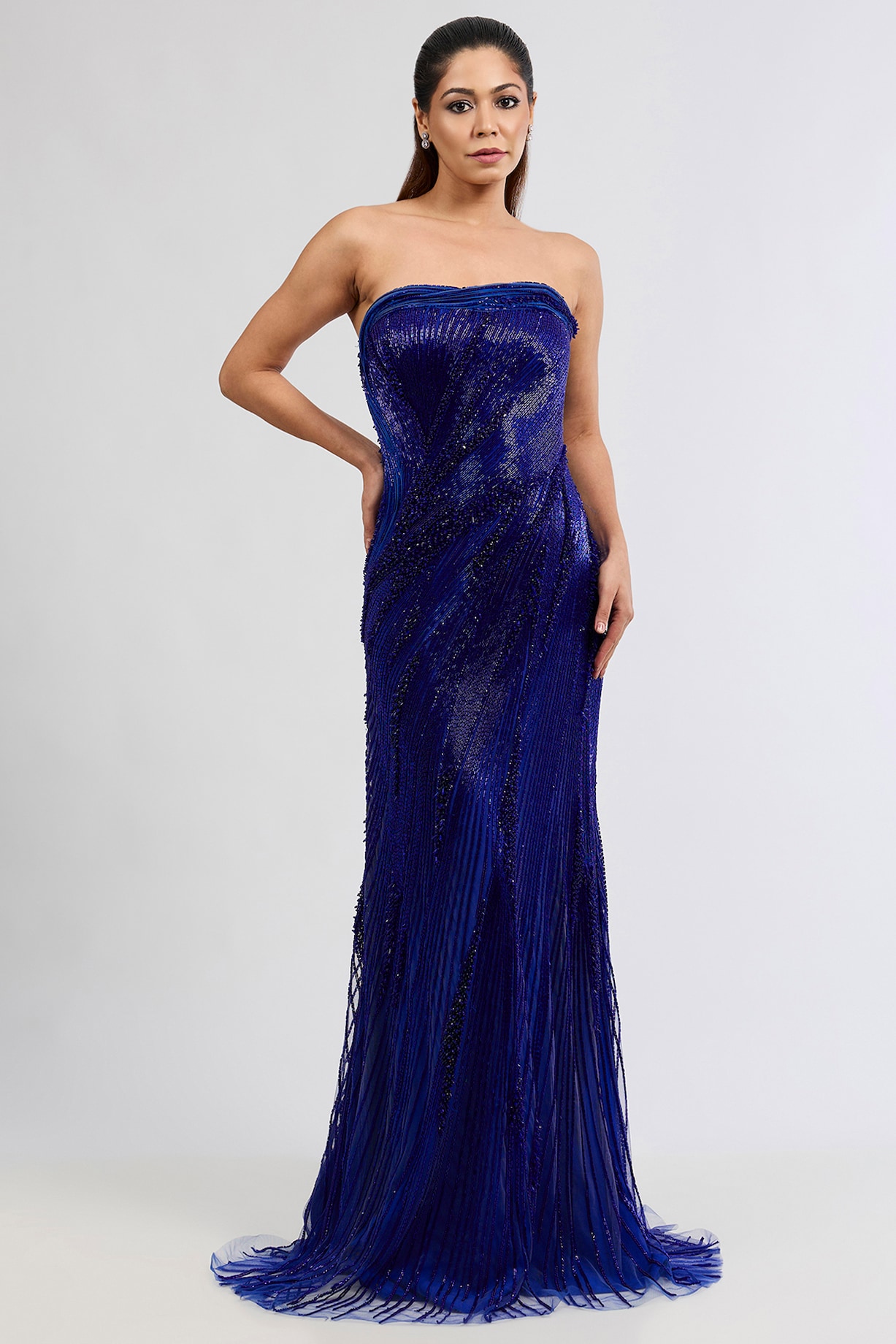 Pernia's Pop Up Shop - Gaurav Gupta Women Electric Blue Nylon & Tulle Sequins Embellished Strapless Gown