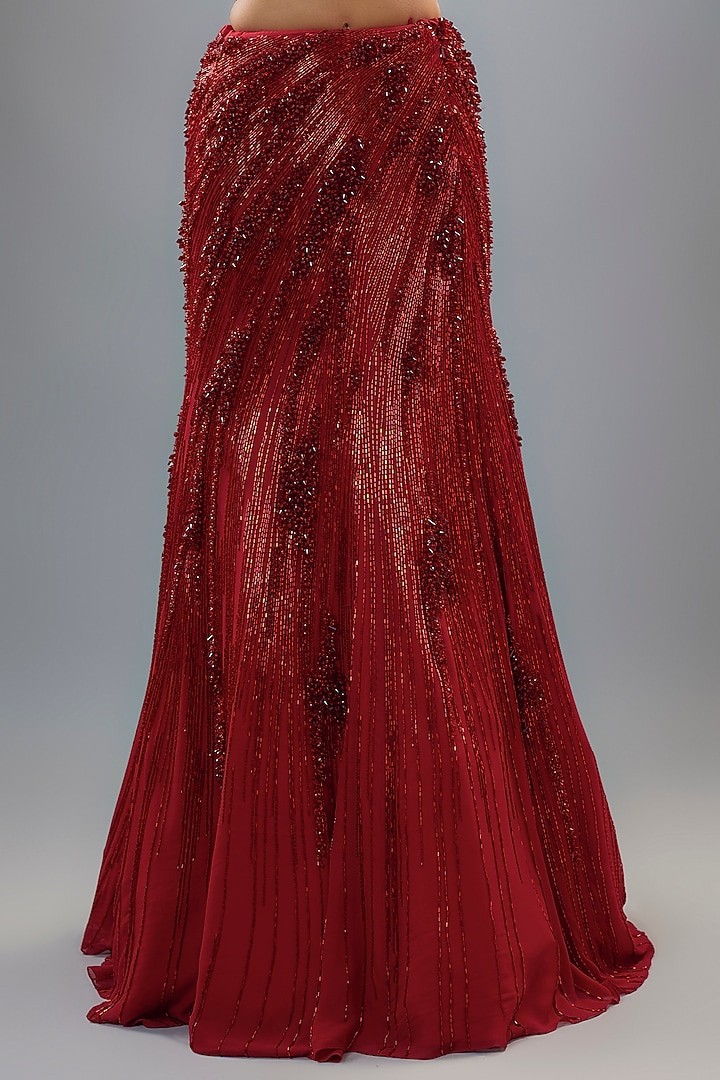 Lava Red Rayon Georgette Sequins Work Bridal Lehenga Set by Gaurav Gupta at Pernia's Pop Up Shop