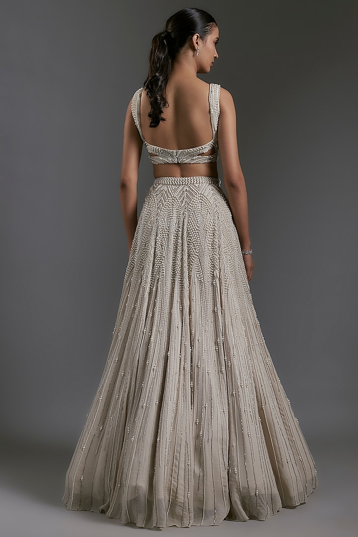 Ivory Rayon Georgette Embellished Bridal Lehenga Set by Gaurav Gupta at Pernia's Pop Up Shop