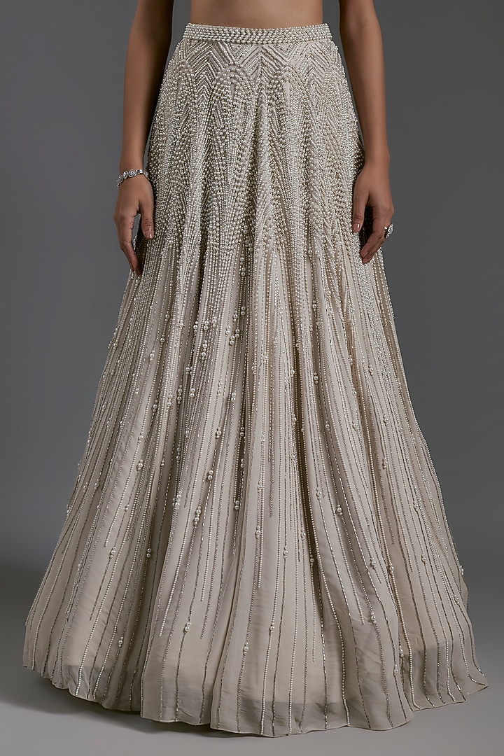 Ivory Rayon Georgette Embellished Bridal Lehenga Set by Gaurav Gupta at Pernia's Pop Up Shop