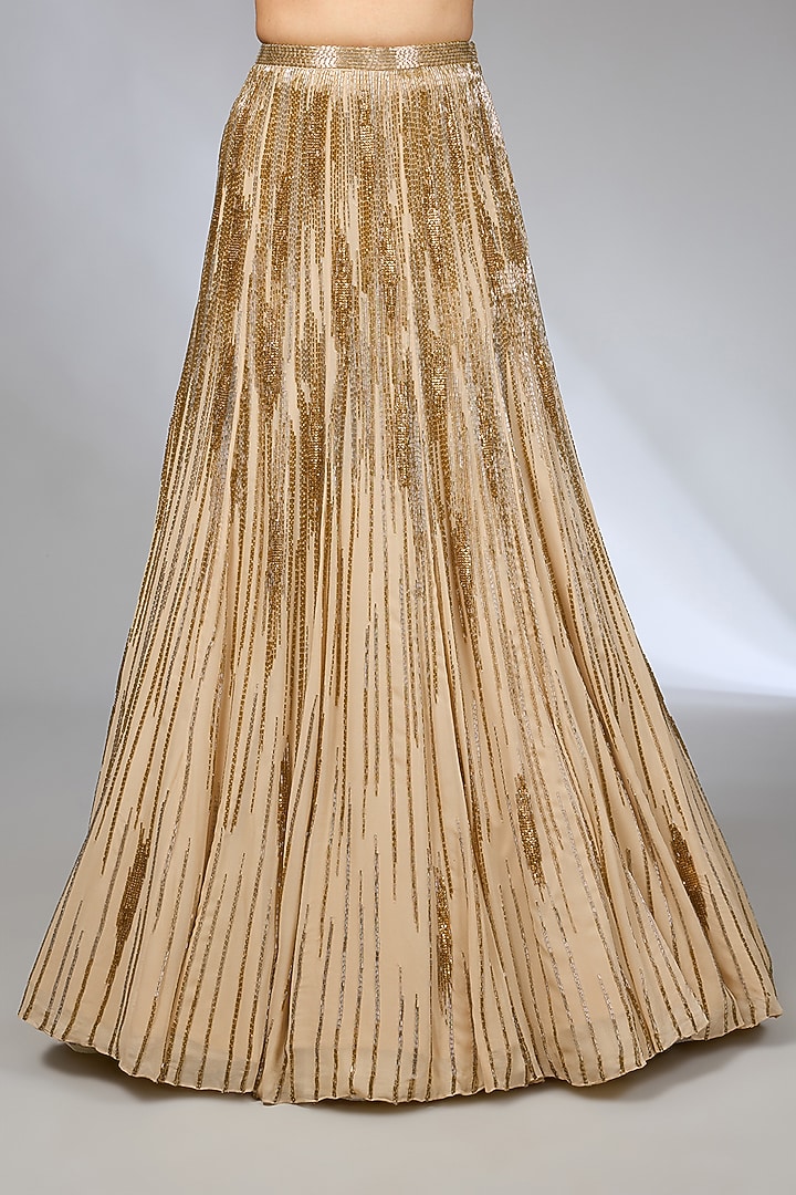 Gilded Gold Viscose Georgette Bugle Beads Embroidered Bridal Lehenga Set by Gaurav Gupta at Pernia's Pop Up Shop