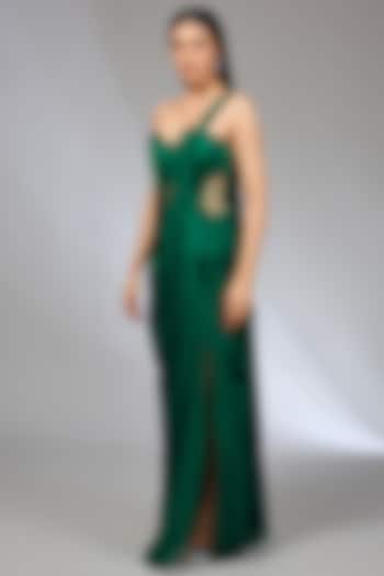 Emerald Green Chiffon Bridal Gown Saree by Gaurav Gupta at Pernia's Pop Up Shop