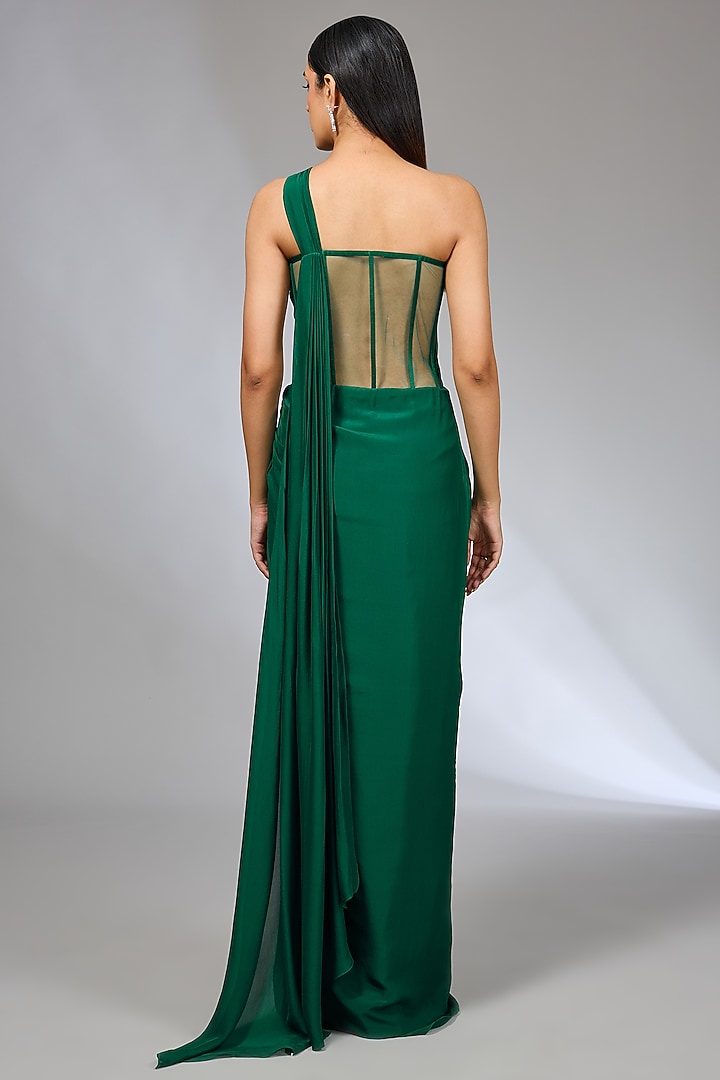 Emerald Green Chiffon Bridal Gown Saree by Gaurav Gupta at Pernia's Pop Up Shop