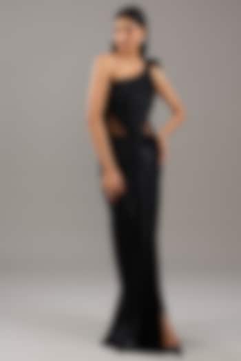 Black Oil Jersey Saree Bridal Gown by Gaurav Gupta at Pernia's Pop Up Shop