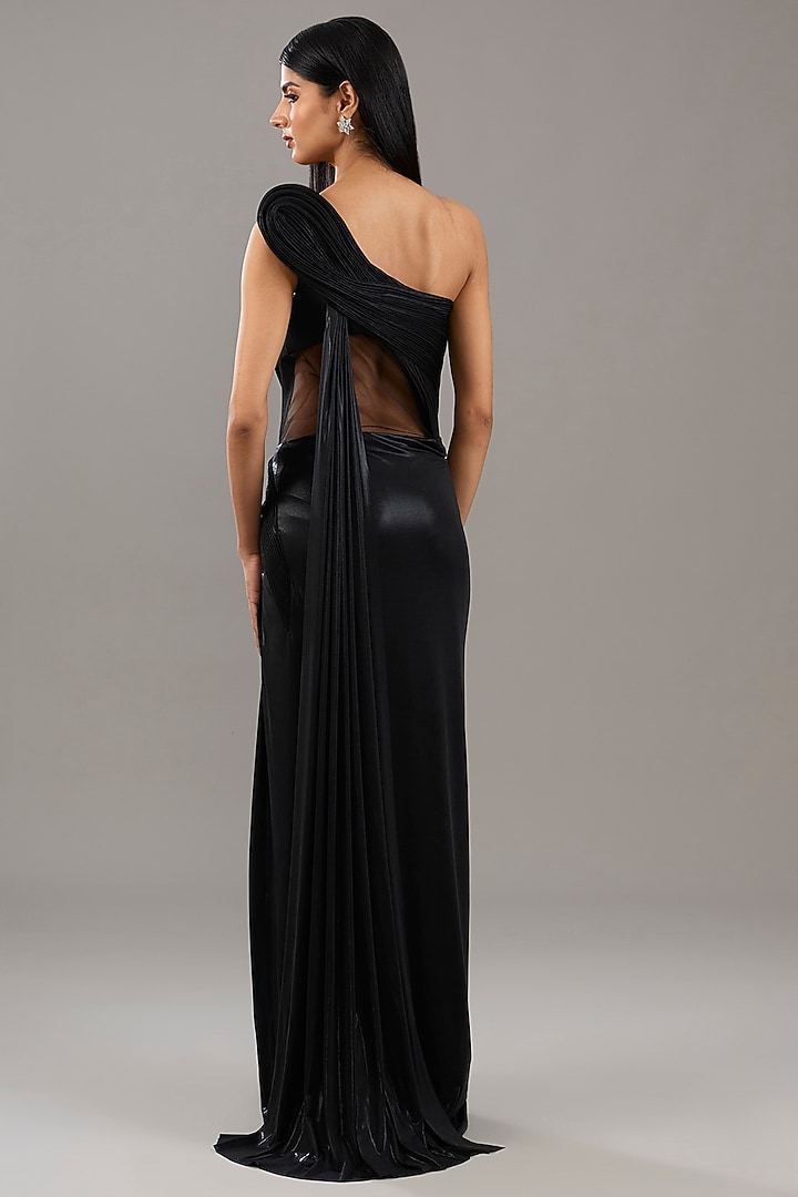 Black Oil Jersey Saree Bridal Gown by Gaurav Gupta at Pernia's Pop Up Shop