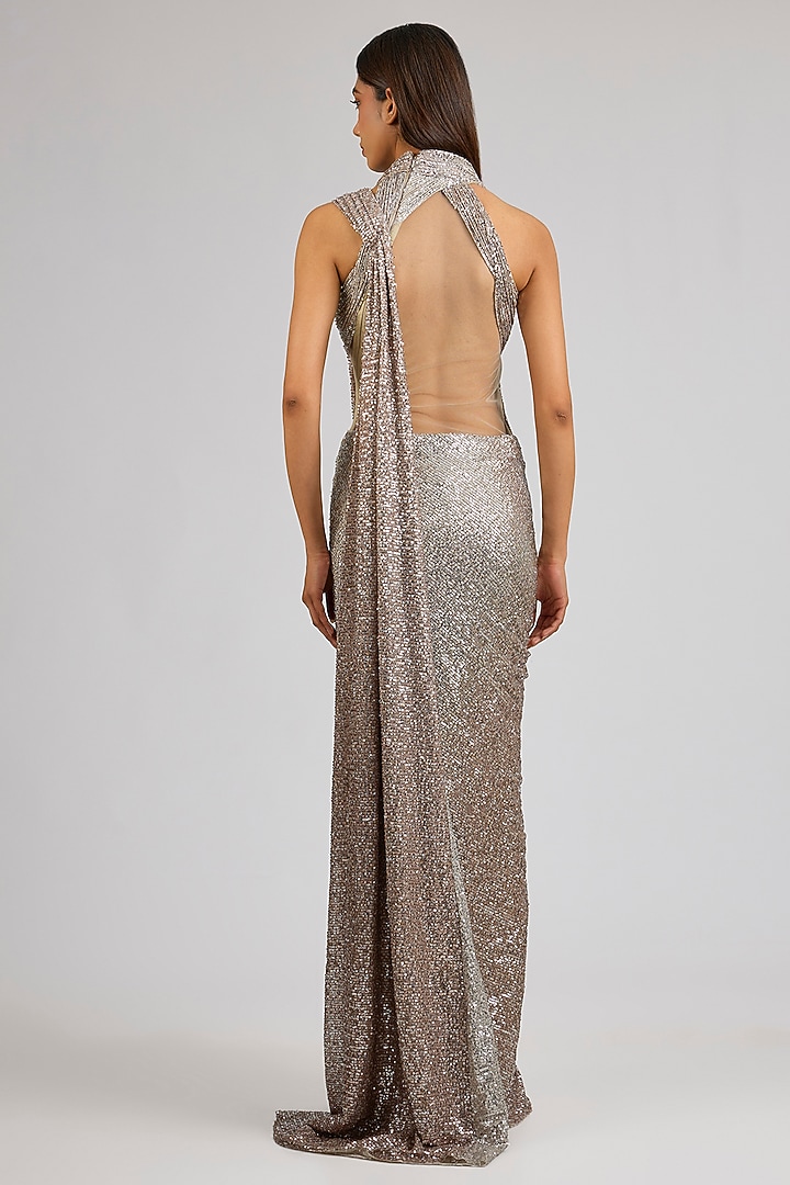 Hazelnut-Colored Polyester Bridal Gown Saree by Gaurav Gupta at Pernia's Pop Up Shop