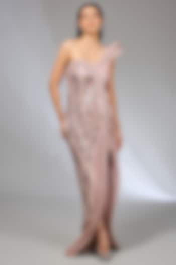 Sand Pink Crepe Bridal Gown by Gaurav Gupta at Pernia's Pop Up Shop