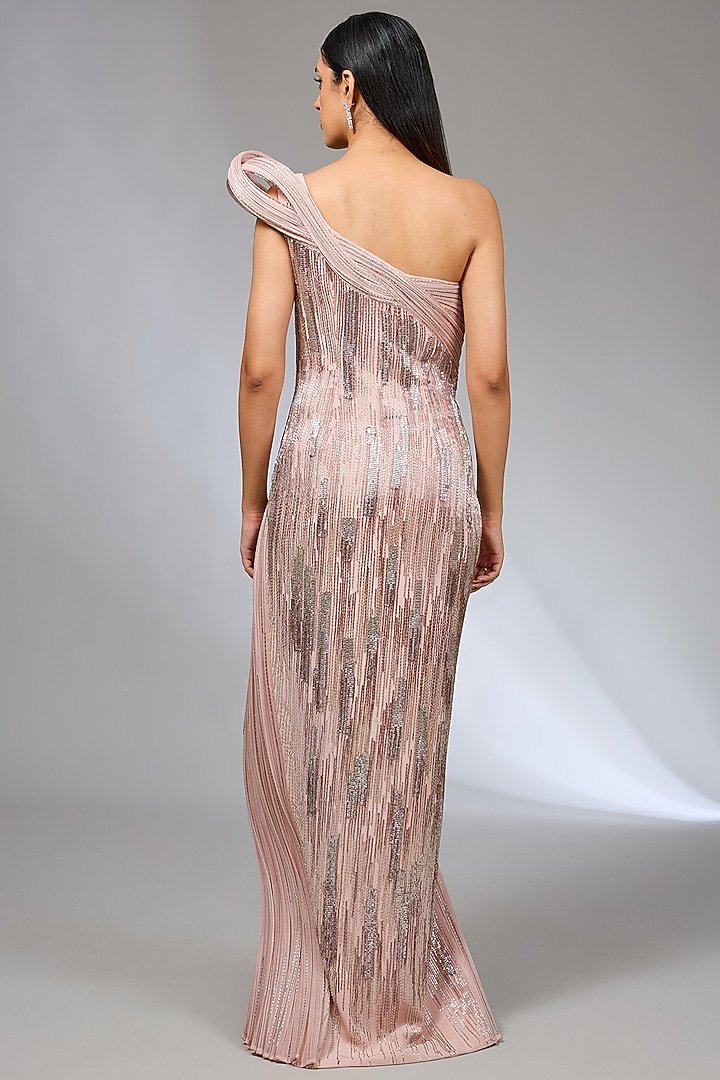 Sand Pink Crepe Bridal Gown by Gaurav Gupta at Pernia's Pop Up Shop