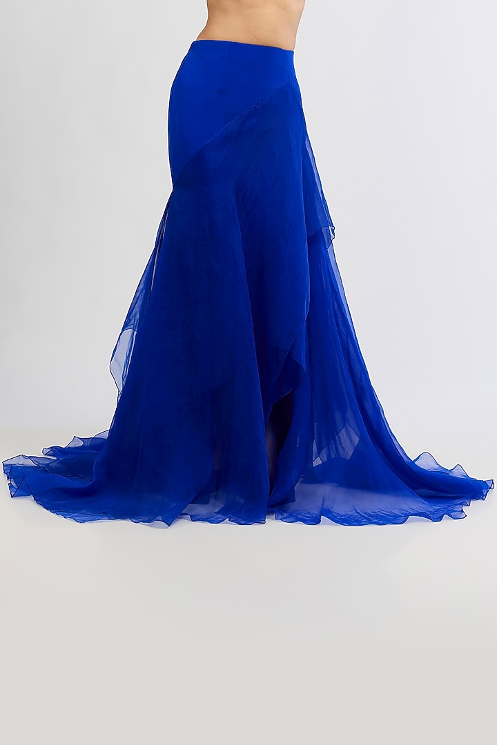 Electric Blue Crepe Bridal Lehenga Saree Set by Gaurav Gupta at Pernia's Pop Up Shop