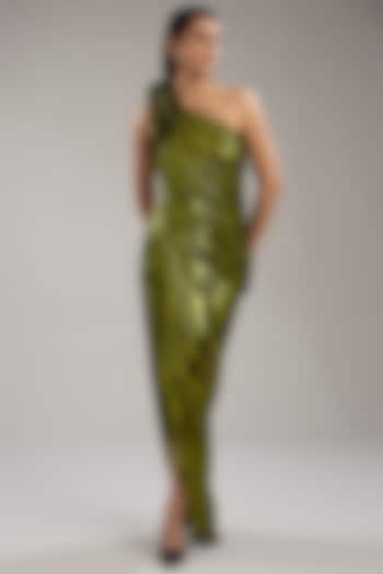 Green Jersey Engagement Gown by Gaurav Gupta at Pernia's Pop Up Shop
