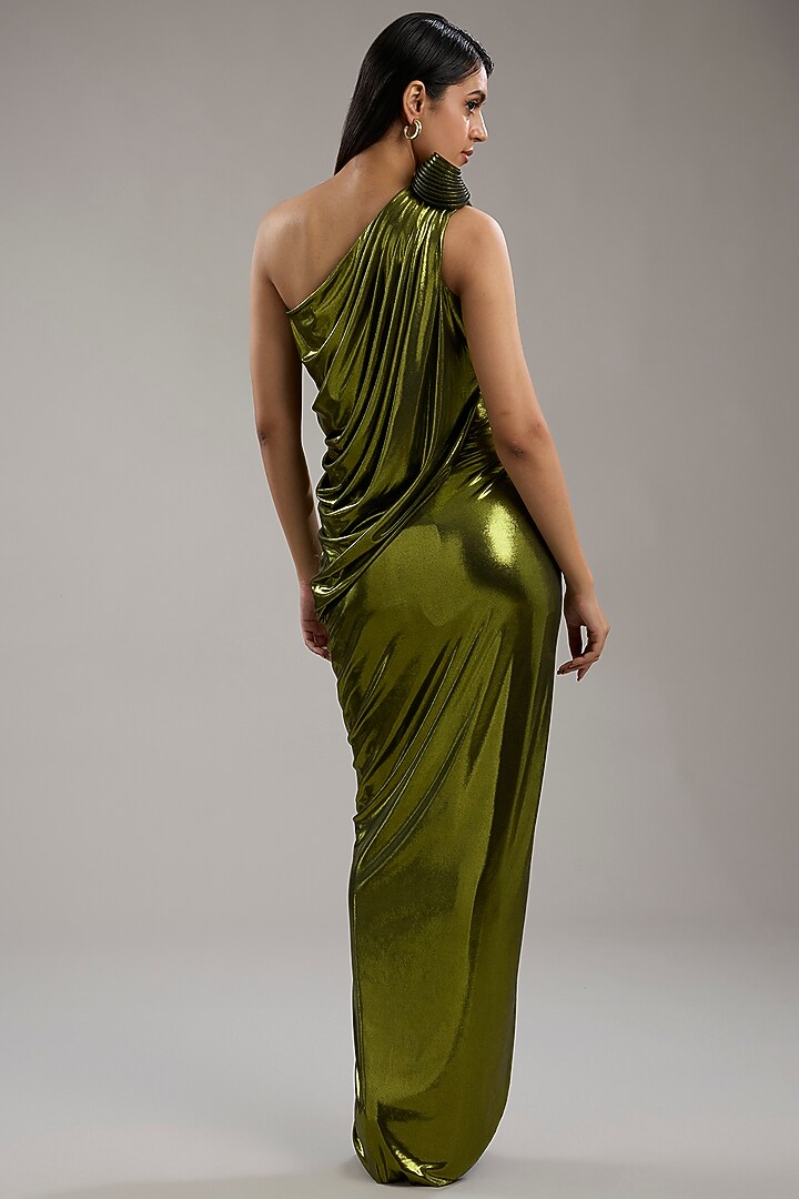 Green Jersey Engagement Gown by Gaurav Gupta at Pernia's Pop Up Shop