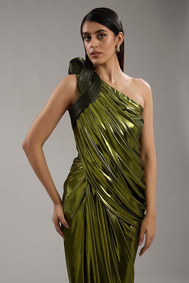 Green Jersey Engagement Gown by Gaurav Gupta at Pernia's Pop Up Shop