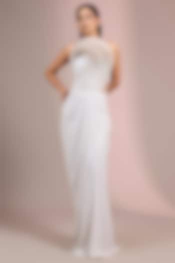 White Crepe Polyester Sculpted Bridal Gown by Gaurav Gupta at Pernia's Pop Up Shop