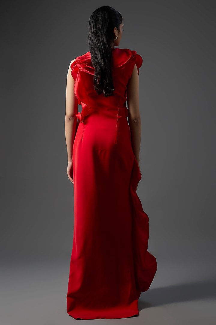 Blood Red Crepe Polyester Bridal Gown by Gaurav Gupta at Pernia's Pop Up Shop