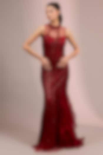 Red Nylon, Tulle & Knitted Bridal Gown by Gaurav Gupta at Pernia's Pop Up Shop