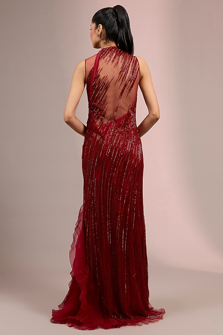 Red Nylon, Tulle & Knitted Bridal Gown by Gaurav Gupta at Pernia's Pop Up Shop