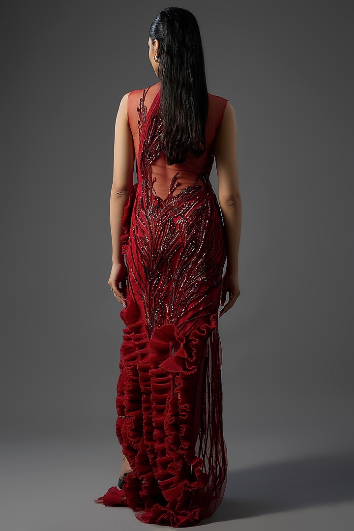 Lava Red Crepe Bridal Gown by Gaurav Gupta at Pernia's Pop Up Shop