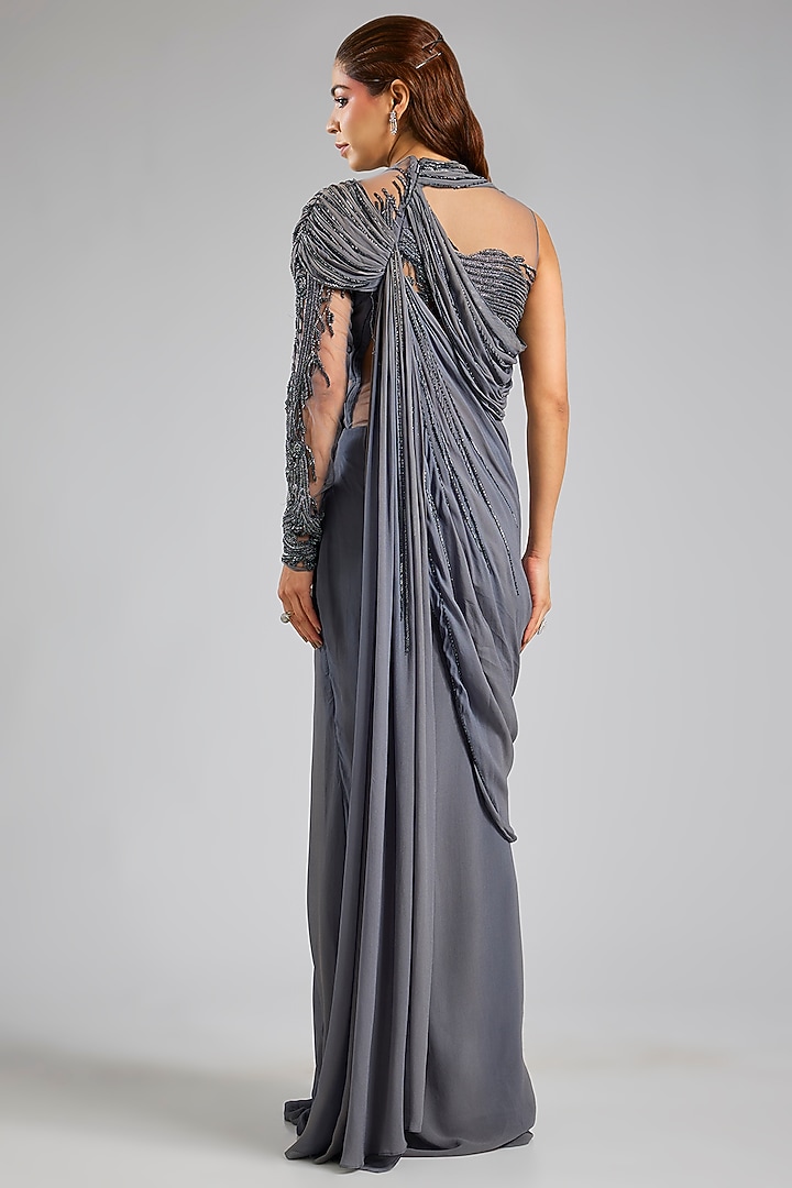 Grey Viscose Georgette Bridal Gown by Gaurav Gupta at Pernia's Pop Up Shop
