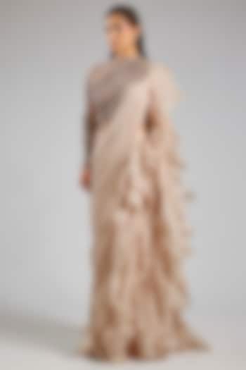 Beige Viscose Georgette Bridal Gown by Gaurav Gupta at Pernia's Pop Up Shop