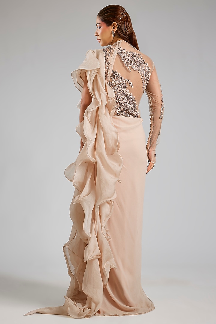 Beige Viscose Georgette Bridal Gown by Gaurav Gupta at Pernia's Pop Up Shop