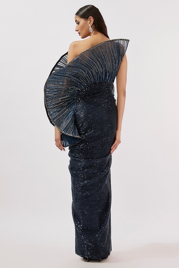 Midnight Blue Sequins Bugle Beads Embroidered Bridal Gown by Gaurav Gupta at Pernia's Pop Up Shop