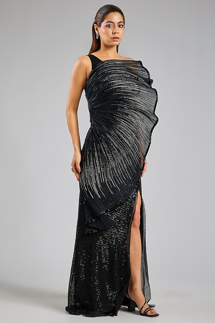 Black Sequins Structured Bridal Gown by Gaurav Gupta at Pernia's Pop Up Shop