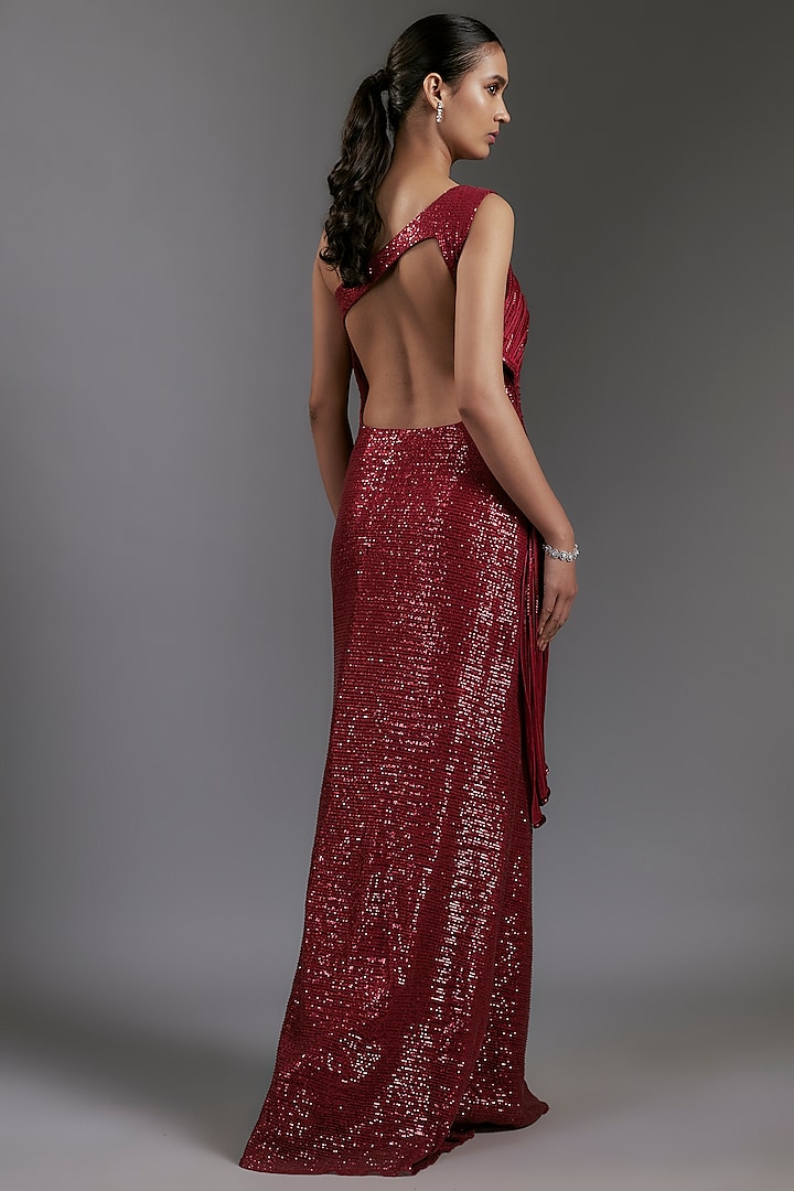 Lava Red Sequins Bugle Beads Embroidered Sculpted Bridal Gown by Gaurav Gupta at Pernia's Pop Up Shop