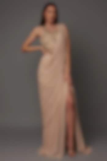 Nude Silk Bridal Gown Saree by Gaurav Gupta at Pernia's Pop Up Shop
