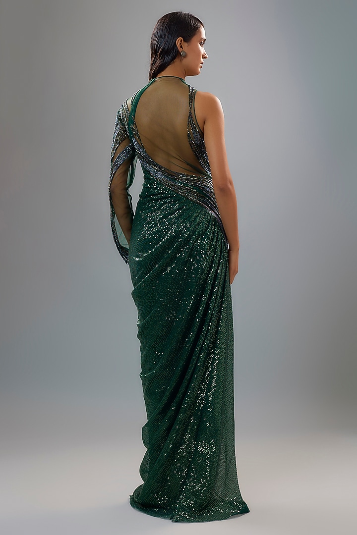 Emerald Green Sequins Bugle Bead Embroidered Bridal Gown by Gaurav Gupta at Pernia's Pop Up Shop