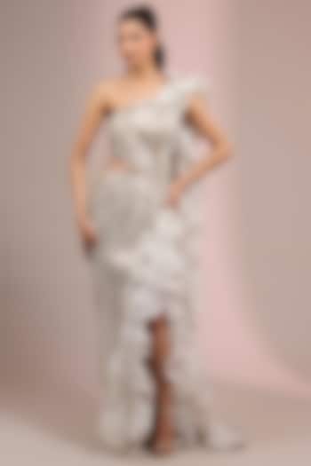 Ivory Rayon Georgette Shimmer Sculpted Bridal Gown by Gaurav Gupta at Pernia's Pop Up Shop