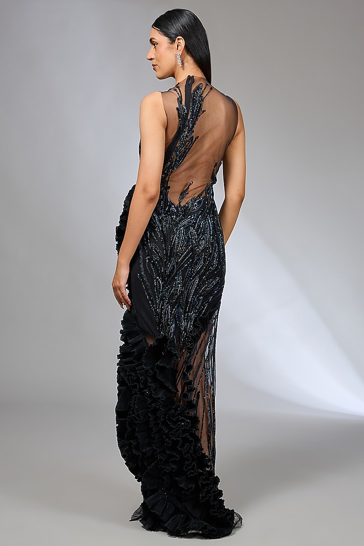 Black Crepe Bugle Beads Embroidered Bridal Gown by Gaurav Gupta at Pernia's Pop Up Shop