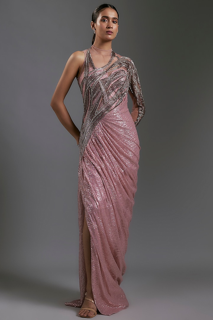 Rose Bud Sequins Bugle Beads Embroidered Gown by Gaurav Gupta at Pernia's Pop Up Shop