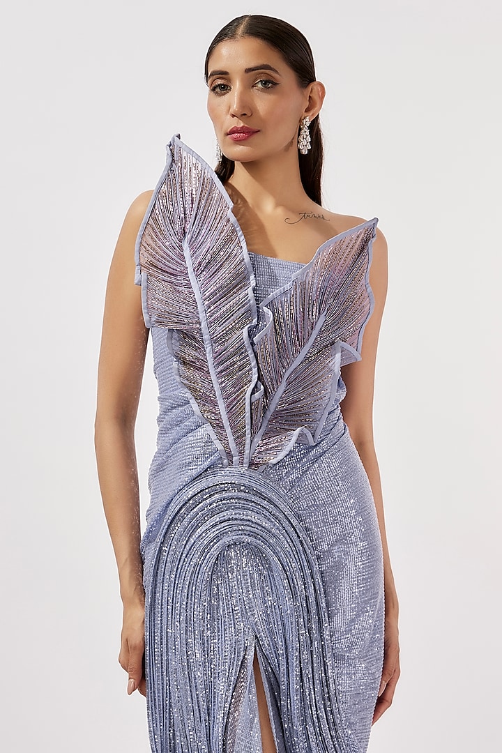 Amethyst Sequins Bugle Beads Embroidered Bridal Gown by Gaurav Gupta at Pernia's Pop Up Shop