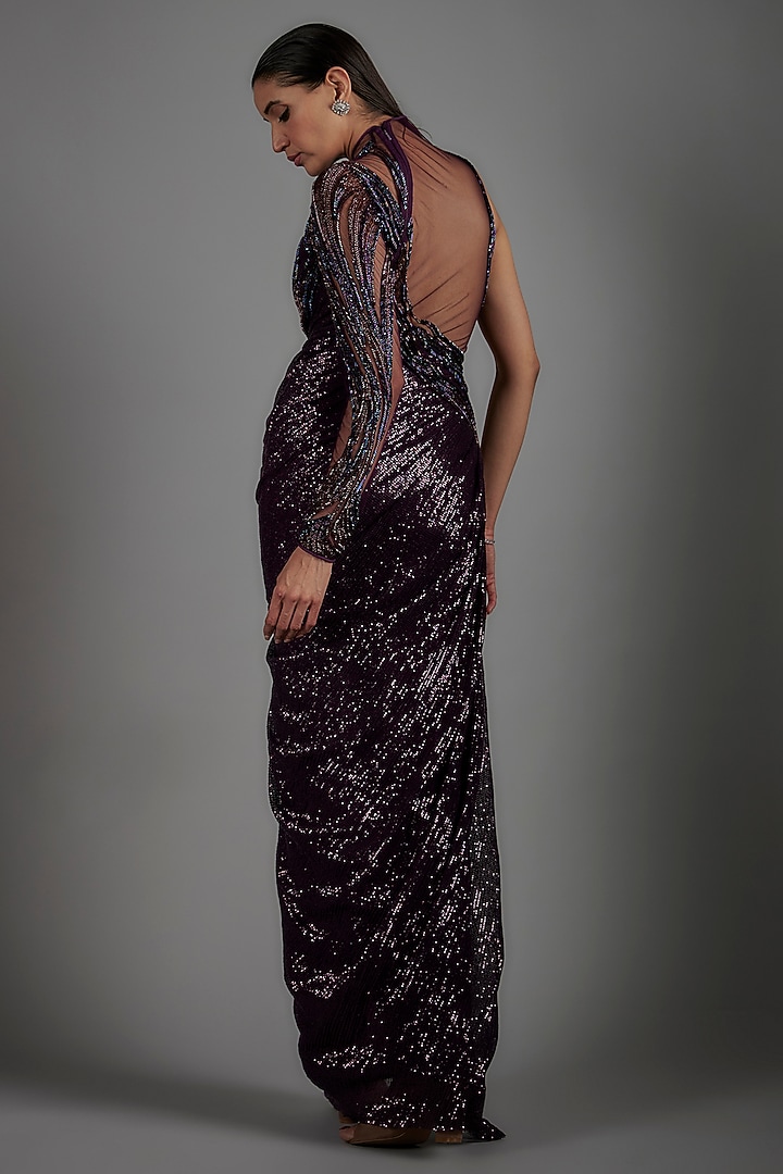 Grape Wine Sequins Bugle Bead Embroidered Bridal Gown by Gaurav Gupta at Pernia's Pop Up Shop