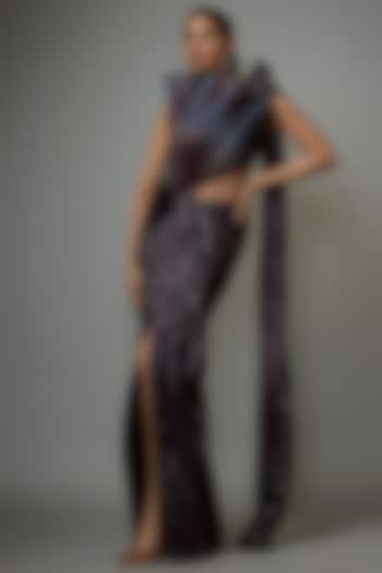 Grape Sequins Sculpted Gown Saree by Gaurav Gupta
