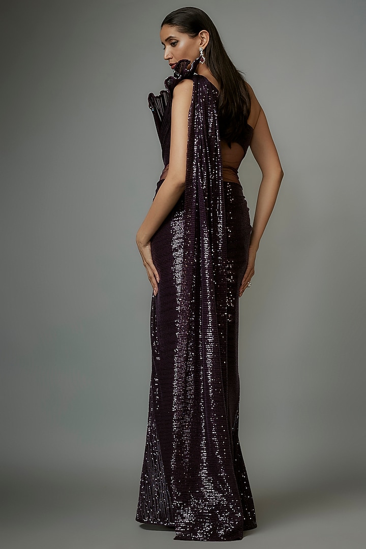 Grape Sequins Sculpted Bridal Gown Saree by Gaurav Gupta at Pernia's Pop Up Shop